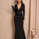 Long Sleeve Maxi Dress Deep V Neck Ruched Bodycon Elegant Semi Formal Wedding Guest Dresses for Women 2026
