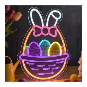 RumonZS 16 In Easter Egg Basket Neon Sign with Bunny Dimmable Bow Egg Basket Led Sign Neon for Wall Decor for Window Party Gifts Bedroom Holiday Spring Bar Home Business Holiday