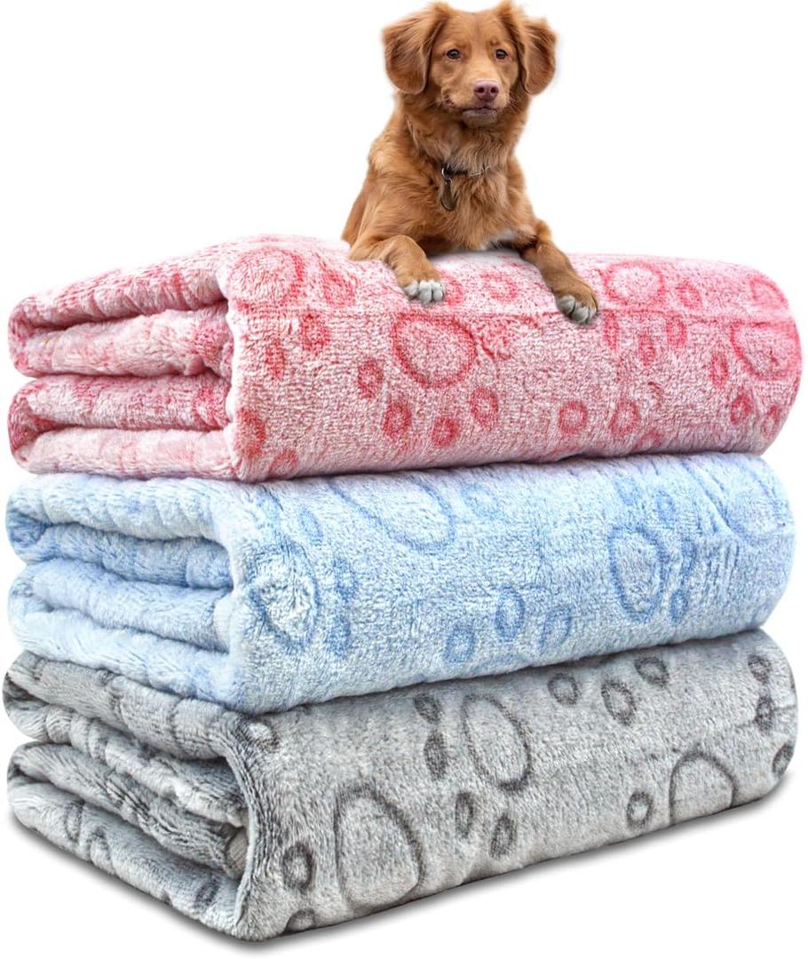 3 Pack Dog Blankets for Small Dogs, 23''x16'' Washable Dog Blanket, Soft Pet Blankets for CatRabbitGuinea Pig Small Animal Fleece Bedding Cute Claw Pattern Rabbit Bedding (Paw Print)