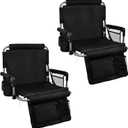 Stadium Seat with Back Support, Bleach Seat with Backrest and Cushion, Stadium Chair with Cup Holders, Mesh Bag and Hidden Hook for Basketball and Soccer Bench (Black)