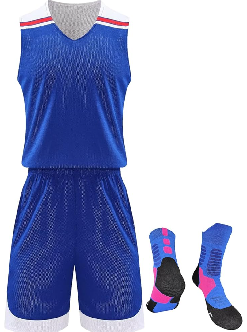 Boys Reversible Basketball Jersey Shirt and Shorts Team Uniform with Socks 9/10Y