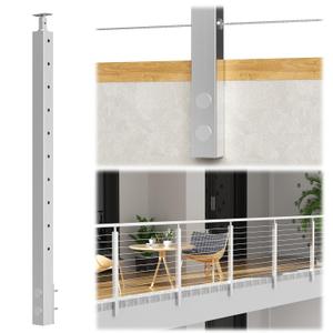 Fulifix 38" Stainless Steel Level Post, Corrosion Resistant, Adjustable Top for Modern Balcony/Stairway Railing Systems & DIY Cable Railing, Easy Install With All Hardware Included