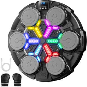 Upgraded Music Punching Machine for Kids and Adults, Wall Boxing Punching Pad with Bluetooth & Rhythm Lights, 3 Speed Modes, Home Fitness Boxing Equipment with Gloves for Boys Girls Teenagers (Black)