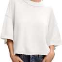 Saodimallsu Womens Short Sleeve Sweater Summer Oversized Cropped Sweaters Casual Crewneck Lightweight Knit Tops (Medium, White)