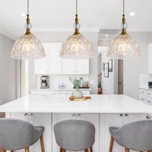 Glass Pendant Light Set of 3 Bronze Small Pendant Light with Clear K9 Crystal Ball Hanging Lights 7.68 in for Kitchen Island Hallway Entryway Bedroom lampara colgante para isla de cocina, 3pack