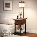 Floor Lamp with Table, Narrow Side Table with Charging Station