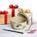 Ceramic Ramen Bowl Set of 2, Ramen Noodle Bowl with Lid 27oz Japanese Retro Style Soup, Pho, Udon Bowls, Matching Spoons and Chopsticks for Microwave & Dishwasher Safe, Fish