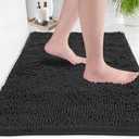 Ultra Soft Texture Chenille Plush Bath Rugs Floor Mats, Bath Rug Non Slip Microfiber Door Mat for Kitchen/Entryway/Living Room (25 x 16 inches, Black)