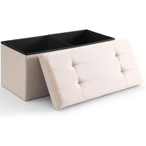 CUYOCA Storage Ottoman Bench Foldable Seat Footrest End of Bed Ottoman with Flipping Lid for Living Room, 75L, 30 inches Linen Fabric Beige