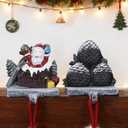 Stocking Holders for Mantle  3D Christmas Stocking Holder Heavy Duty Cast Iron Garland Hangers for Mantel with Non-Slip Base | Xmas Decor, Sturdy Fireplaces Hook (Pine Cone and Santa)