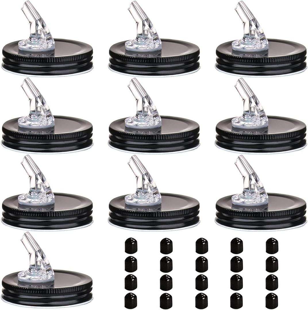 Mason Jar Pour Spouts. free flow Mason Jar Pour Spouts, mason jar for spout regular mouth size 70mm dispenser germination cover. Suitable for any liquid. LeakProof 10Pack + 20 Black Lid Caps (10