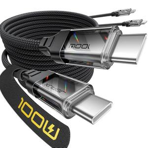 JSAUX 100W USB C to USB C Cable (2-Pack, 6.6ft), Type C Charge Cord Fast Charging Compatible with Nintendo Switch 2 iPhone 16 Pro Max Samsung Galaxy S25 S24 MacBook iPad Air Pro Carplay -Crystal Black