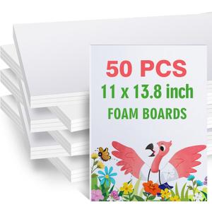 50Pcs Foam Board White Poster Board, IKAYAS 11x13.8 inch Double-Sided White Foam Core Board, Foam Boards for Crafts, Paintings Prints, Art, Display, Presentation and School Projects 1/5" 5MM Thick