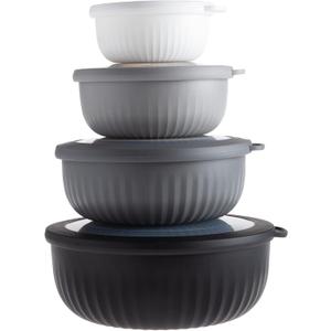 COOK WITH COLOR Prep Bowls with Lids- Wide and Deep Nesting Plastic Small Mixing Bowl Set with Lids, 8 Piece Set - Wide Bowls, Black/White