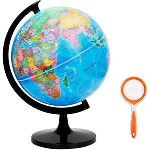 World Globe for Kids & Adults, 12 Inch Educational Tools with Stand, DIY Assembly Desk Decor Geography Learning Globe for Home Office Classroom Decor (Blue, 12 Inch)