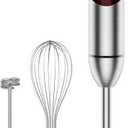 3- in-1 Immersion Hand blender, Powerful MOTOR & Stainless Steel Stick Blender, 4 Sharp Blades with Whisk, Milk Frother Attachments (Red)