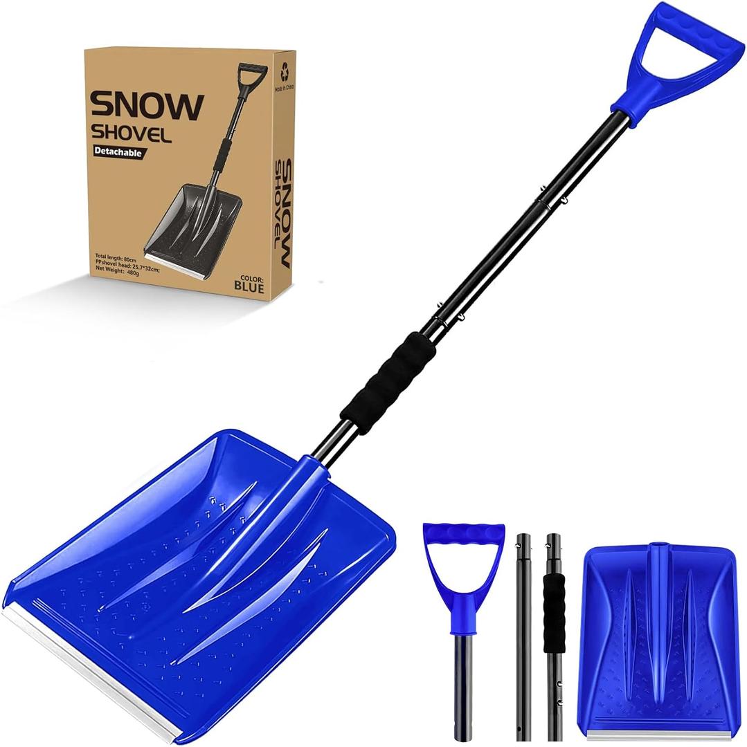 Snow Shovel for Driveway, Lightweight Aluminum Portable Snow Shovel with D Shape Handle Heavy Duty Snow Removal Shovel for Home Garden(Blue), SNS1009