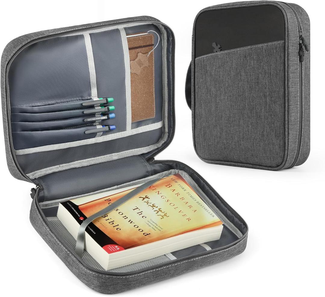 MOSLA Bible Cover Bag with for Women Men, Scripture Study Carrying Book Cover Church Bag with Handle and Pocket for Fathers Mothers Mom Kids, Catholic Church, Christian Gifts, Black&Grey