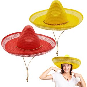 4E's Novelty 2 Pack Sombrero Hats Adult, Red & Yellow Sombrero Party Hats With Chinstrap - for Fiesta Cinco De Mayo Party Dress Up, Mexican Hat for Women & Men Outfit Accessories