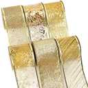 Ribbli Blue & Silver Christmas Tree Ribbon - Wired, Glitter, 2.5 Inch x 6 Rolls, Total 36 Yards - For Tree, Crafts, Gift Wrapping, Wreaths, Garland, Home Decor