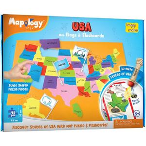 Imagimake Mapology United States Flash Card Puzzle with Flags, Country- Capitals | Educational Toy for Kids Ages 5-8 | Learn Geography Puzzles for kids Ages 6-9 | Birthday Gift for Boys & Girls 5-8-10