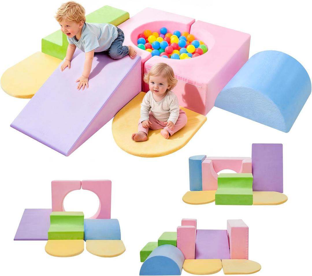 IFNOW Climbing Toys for Toddlers Indoor,7-Piece Foam Toddler Climbing Blocks Set, Colourful Soft Play Climbing,Play Gym Climber Structures for Toddler,Climb and Crawl Play Set with Widended Velcro, 7pcs