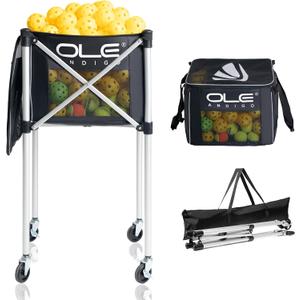 Pickleball Cart Portable Tennis Balls Hopper,Holds 180 Pickleballs or 210 Tennis Balls,Pickle Ball Equipment,Ball Caddy with Wheels for Pickleball Player Training