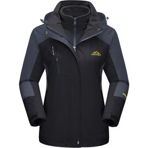 MAGCOMSEN Women's 3-in-1 Winter Coats Snow Ski Jacket Waterproof Windproof Fleece Lined Winter Jacket Parka (X-Large, Black)