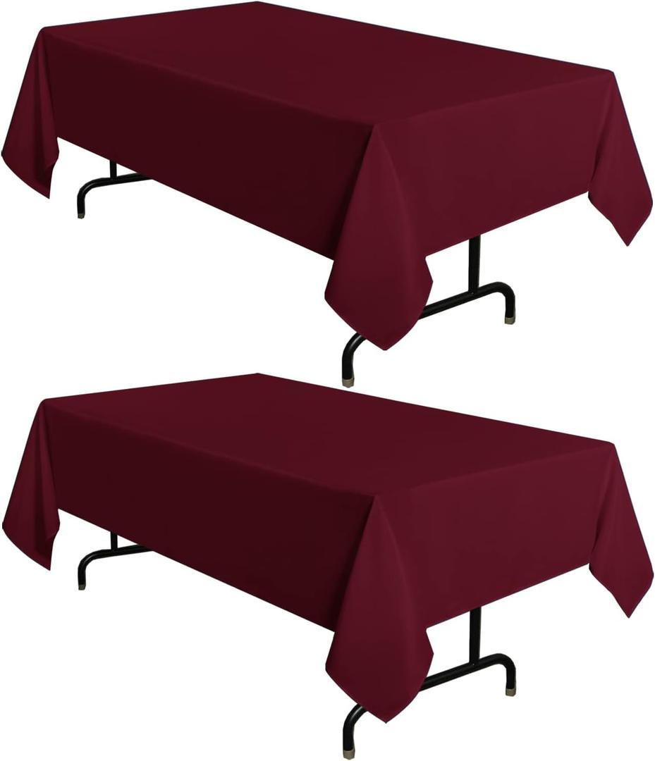 Sancua 2 Pack Burgundy Tablecloth 60 x 120 Inch, Rectangle 8 Feet Table Cloth - Stain and Wrinkle Resistant Washable Polyester Table Cover for Dining Tables, Buffet Parties and Camping