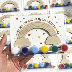 12 Pack Pre-Packaged Rainbow Party Favors, DIY Wooden Painting Kits for Rainbow Unicorn Birthday Decorations, Unicorns Goodie Bag Stuffers for Boys and Girls