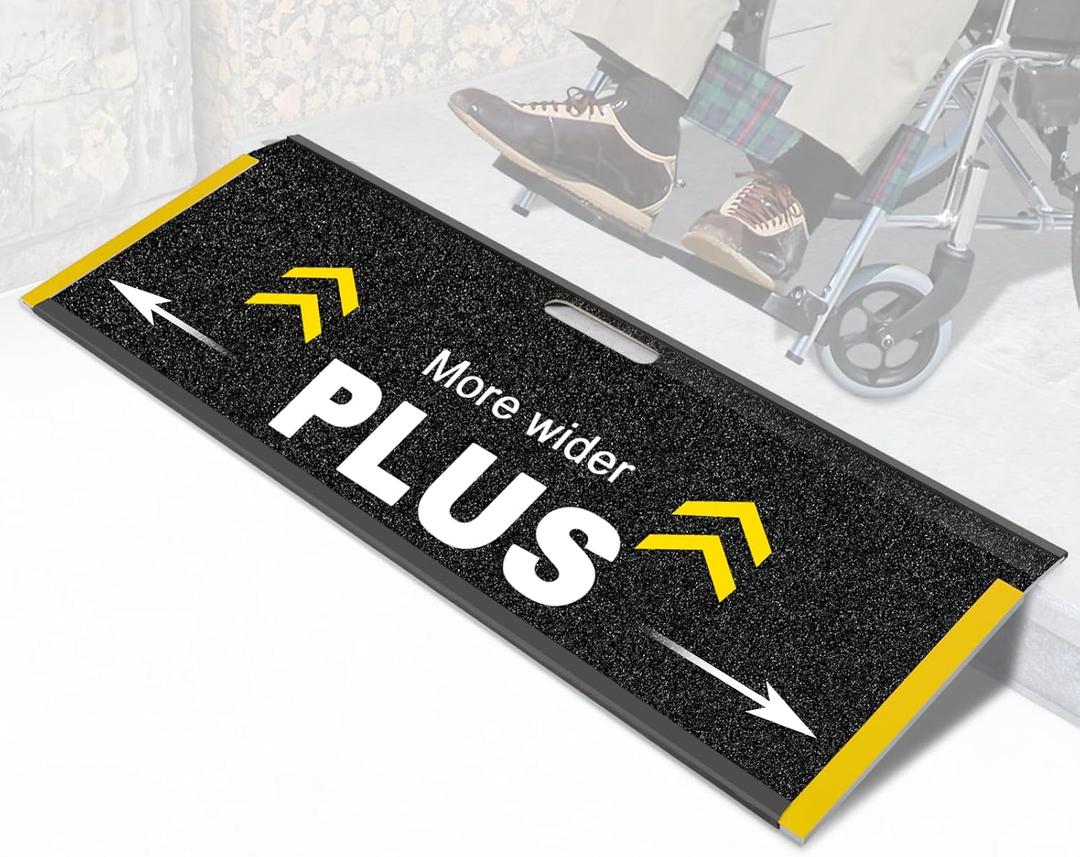 Ruedamann Aluminum Threshold Ramps for Doorways, 12" L x 32" W Portable Wheelchair Ramp with Handle, Non-Slip Wheelchair Ramp for Home for Scooters and Trolleys