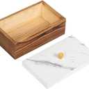 Vintage White Marble Dark Brown Wood Jewelry Box Desktop Keepsake Organizer Brass Lid Modern Storage Cabinet Wooden Countertop Caddy Rustic Vanity Dresser Home Bathroom Accessories Container
