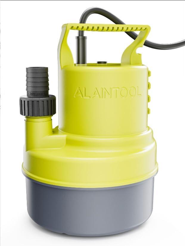 1/2 HP Submersible Water Pump 2900 GPH Portable Sump Pump For Pool, Basements, Puddles, Ponds With 16.4 Ft Power Cord and Hose Adapters, Yellow