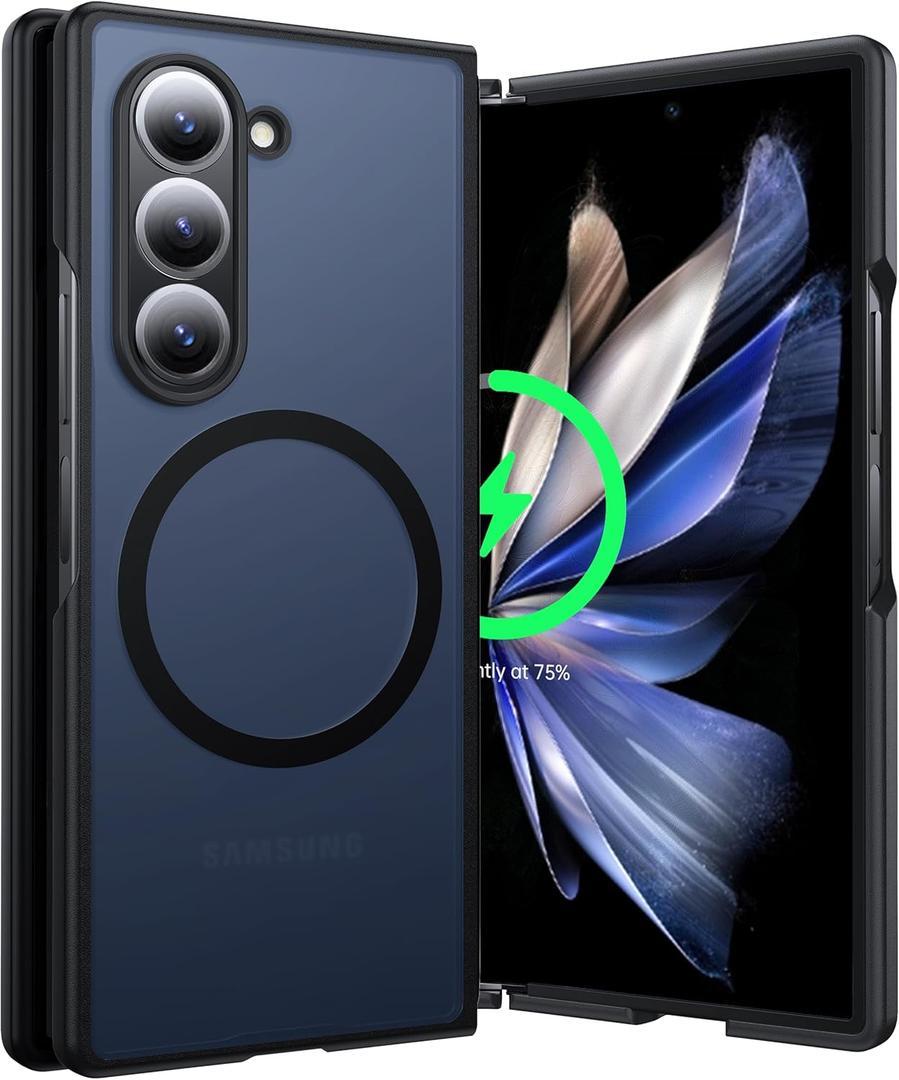 Strong Magnetic for Samsung Galaxy Z Fold 6 Case with MagSafe [Military Grade Drop Tested] [Anti-Fingerprint] [Translucent Matte] Silicone Bumper for Samsung Fold 6 Case 2024 7.6, Black