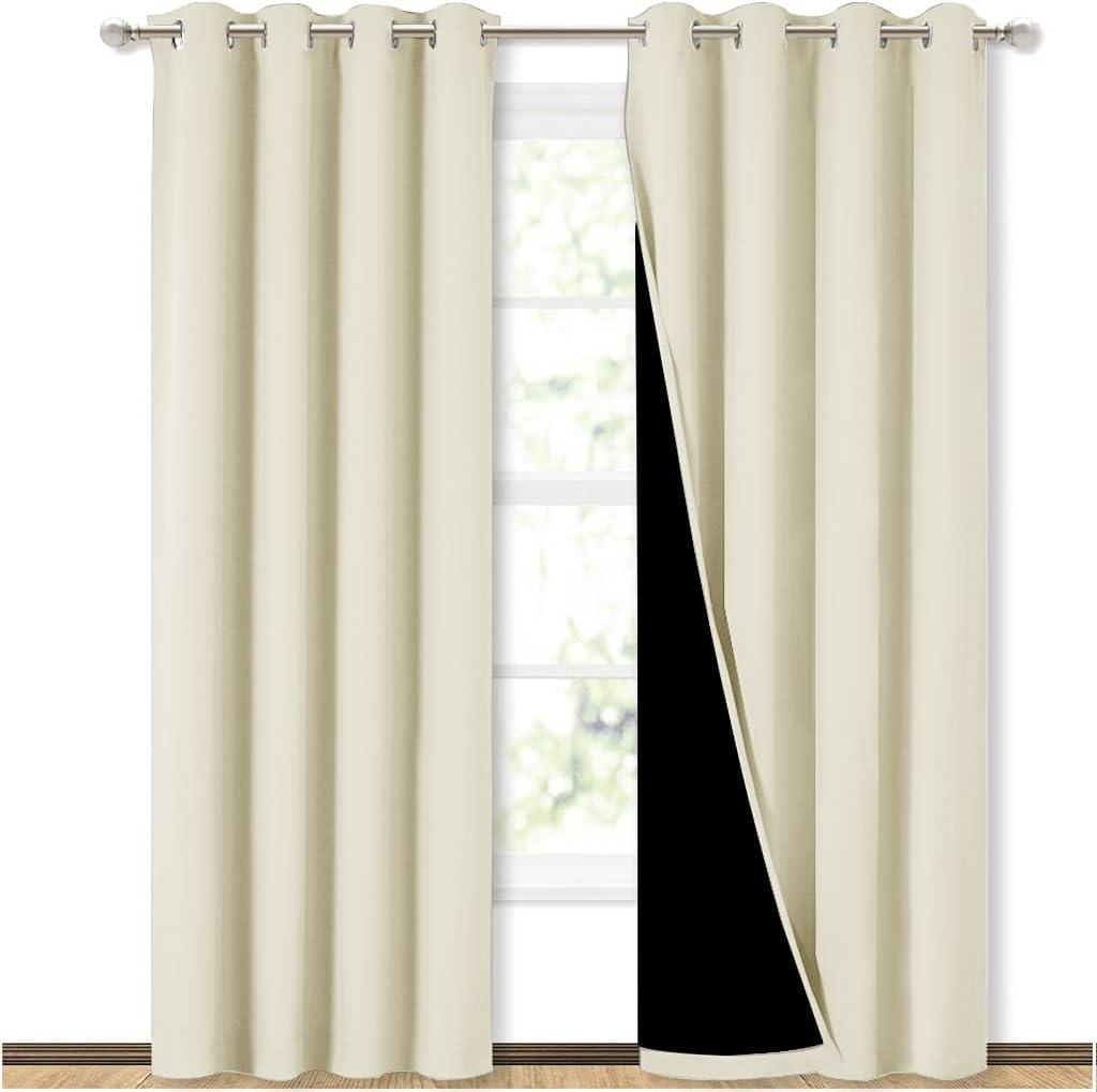 NICETOWN Living Room Completely Shaded Draperies, Privacy Protection & Noise Reducing Ring Top Drapes, Black Lined Insulated Window Treatment Curtain Panels (Beige, 2 Pieces, W52 x L84)