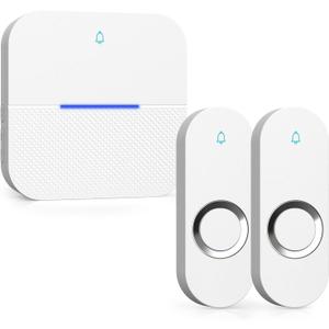 AIDA Lighted Wireless Doorbell for Home, Waterproof Battery Doorbell Wireless 1,000ft Range, 5 Volume Levels with 58 Doorbell Chimes & LED Flash (White, Doorbell with 2 Buttons & 1 Receiver)
