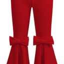 Floerns Girl's Stretchy Elastic High Waist Bow Front Bell Bottom Flare Leg Pants (Pure Red)
