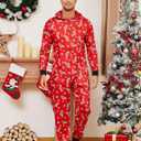 PATPAT Matching Family Christmas Onesie Pajamas  Holiday Hooded Jumpsuit Sleepwear PJs Couples Xmas Loungewear with Socks (Red, XL)