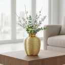 Gold Ceramic Vase - 7 Inch Modern Flower Vase for Centerpiece, Textured Decorative Vases Home Decor, Weddings, Dining, Bathroom, Nightstand, Decoration