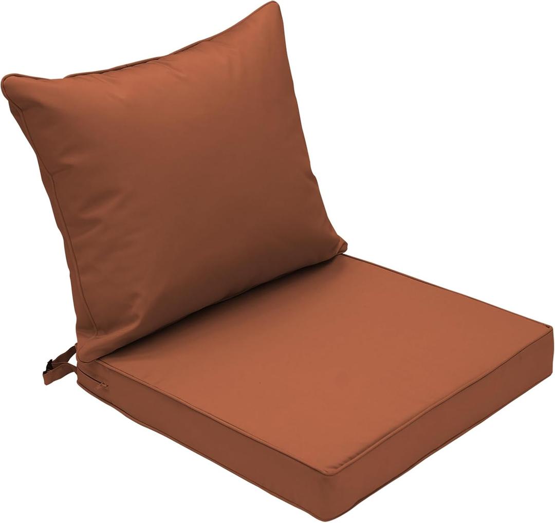 Outdoor Deep Seat Cushion Patio Seat and Back Cushion Set Seasonal Chair Cushion with Removable Cover and Adjustable Buckle for Home and Garden, 22"x22"x3", Brick Red