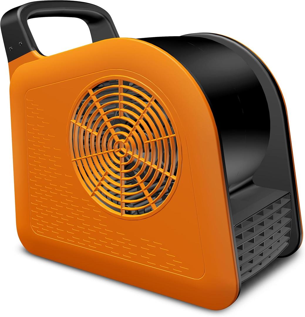 Air Mover Blower Fan for Drying Cooling and Ventilating, High Velocity Fan for Home Garage Workshop and Job Site Use, Portable Floor Fan with 185° Rotation, 3 Speeds, 2 AC Outlets, Orange