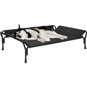 Veehoo Cooling Elevated Dog Bed, Raised Pet Cot with Guardrail & Slope Headrest, Durable & Breathable Teslin Mesh, Non-Slip Feet, Washable Dog Sofa Bed for Indoor & Outdoor, Large 47" x 32", Black