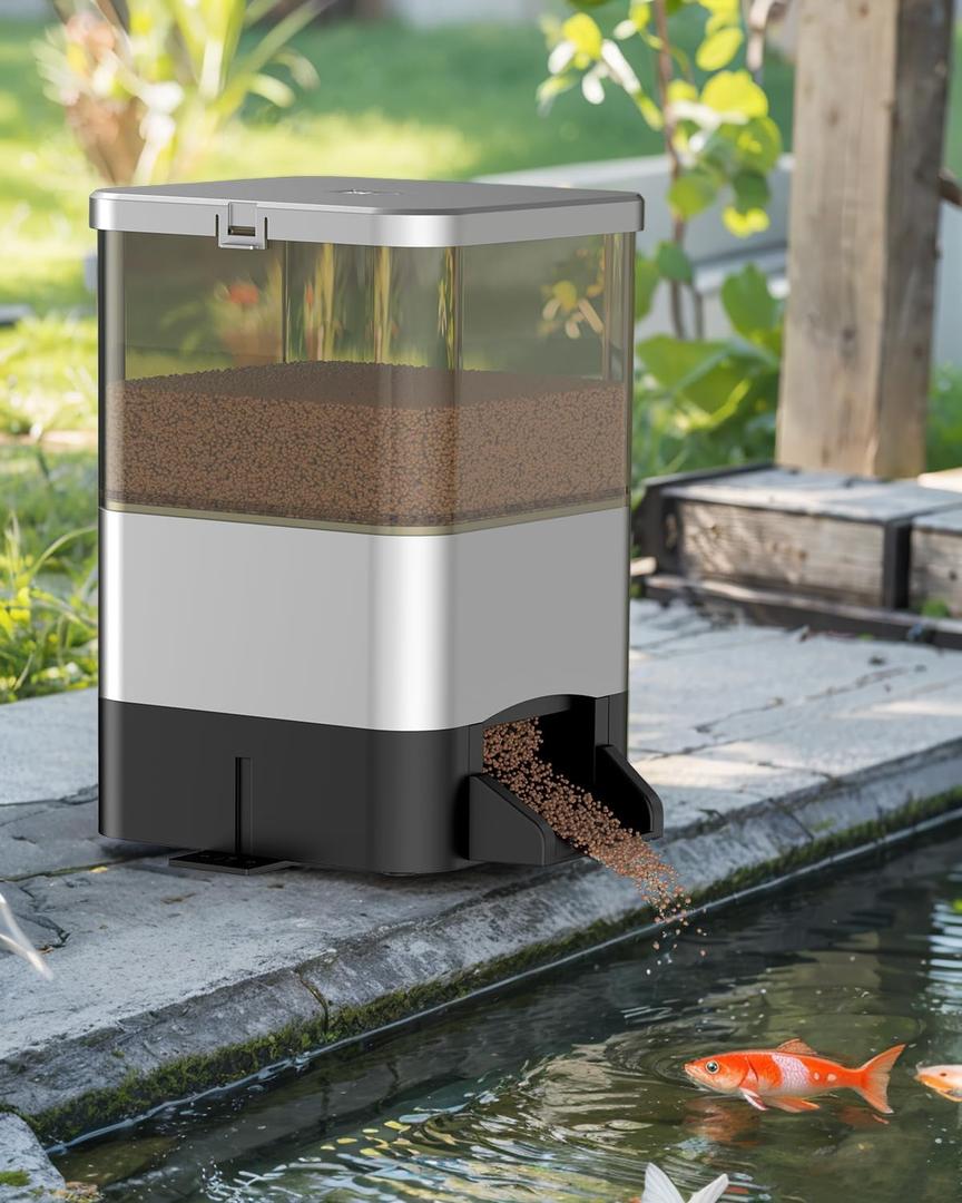 Pawfly Automatic Fish Feeder - Large Capacity Vacation Timer, Moisture-Proof Outdoor Koi Fish Feeder, Battery Powered
