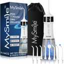 MySmile LP221 UVC Sterilizable Cordless Water Flossers for Teeth 335ML Portable OLED Display Dental Flosser with 4 Modes 8 Jet Tips and a Storage Pouch for Home and Travel (Pearl White)