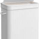 SONGMICS Laundry Hamper with Lid, Bamboo Laundry Basket, Removable Machine Washable Laundry Basket, with Handles, 26.4-Gallons, for Laundry Room, Bedroom, Bathroom, Cloud White ULCB063W01