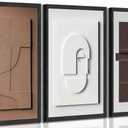 3Pcs Modern Abstract Canvas Wall art Brown and White Minimalist Geometric Nordic Japandi luxury Painting Picture Wall Decor Poster Print Artwork for Living Room Bedroom Office Home Decoration Unframed (12x16in-poster)