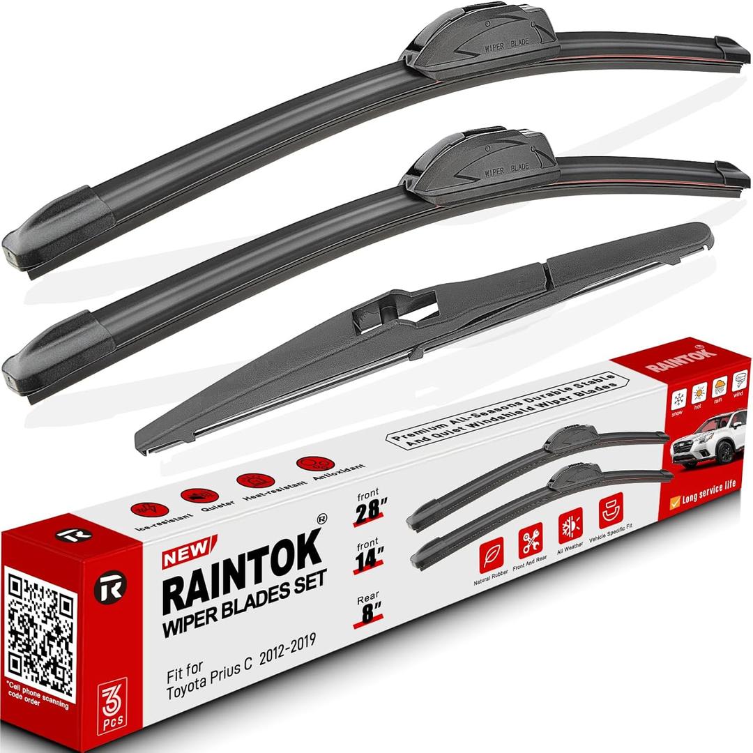 Windshield Wiper Blades Replacement for Toyota Prius C 2012 2013 2014 2015 2016 2017 2018 2019 Original Factory Quality Front Rear Wipers Blade Set for Car - 28" 14" 8" (Piece of 3)