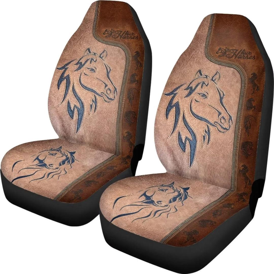 Talayituse Horse Leather Print Car Seat Cover for Front Seat Cushion Car Seat Protectors, 2 Pcs Auto Accessories Bucket Seat Covers with Fixed Hook