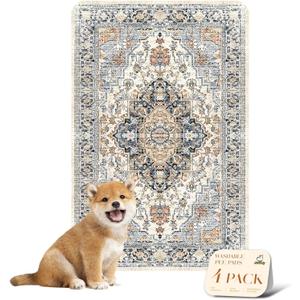 nunubaby 4PACK Washable Pee Pads for Dogs, Stylish, Non-Slip and Leak-Proof Pee Pads. Reusable Potty Pads for Dogs for Crates and Floors.(Beige/Multi, 24" x36")