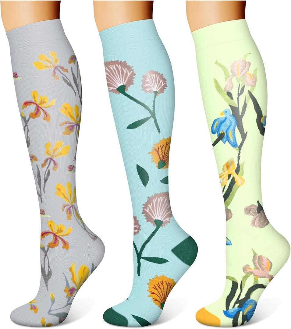 WITHYOU 3 Pairs Compression Socks for Women & Men 15-20 mmHg,Best Support for Nurses Running Hiking (Large-X-Large, 26 Green/Blue/Grey)